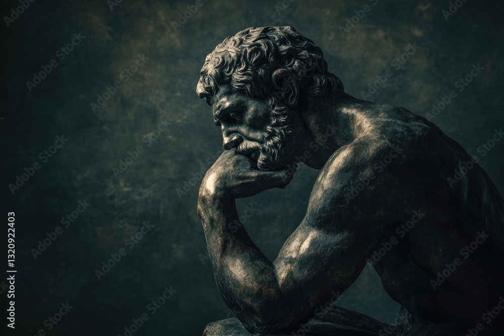 Fototapeta premium A statue of a man thoughtfully resting his hand on his chin, conveying introspection