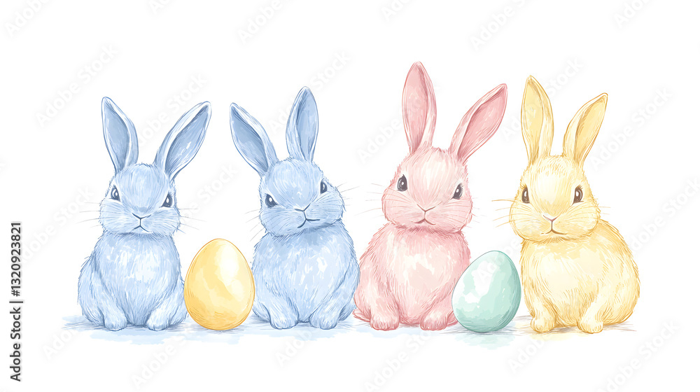 Charming pastel Easter bunnies with intricate patterns, hand-drawn for detailed holiday illustrations. Charming pastel Easter bunnies with intricate patterns, hand-drawn for detailed holiday illustrations.