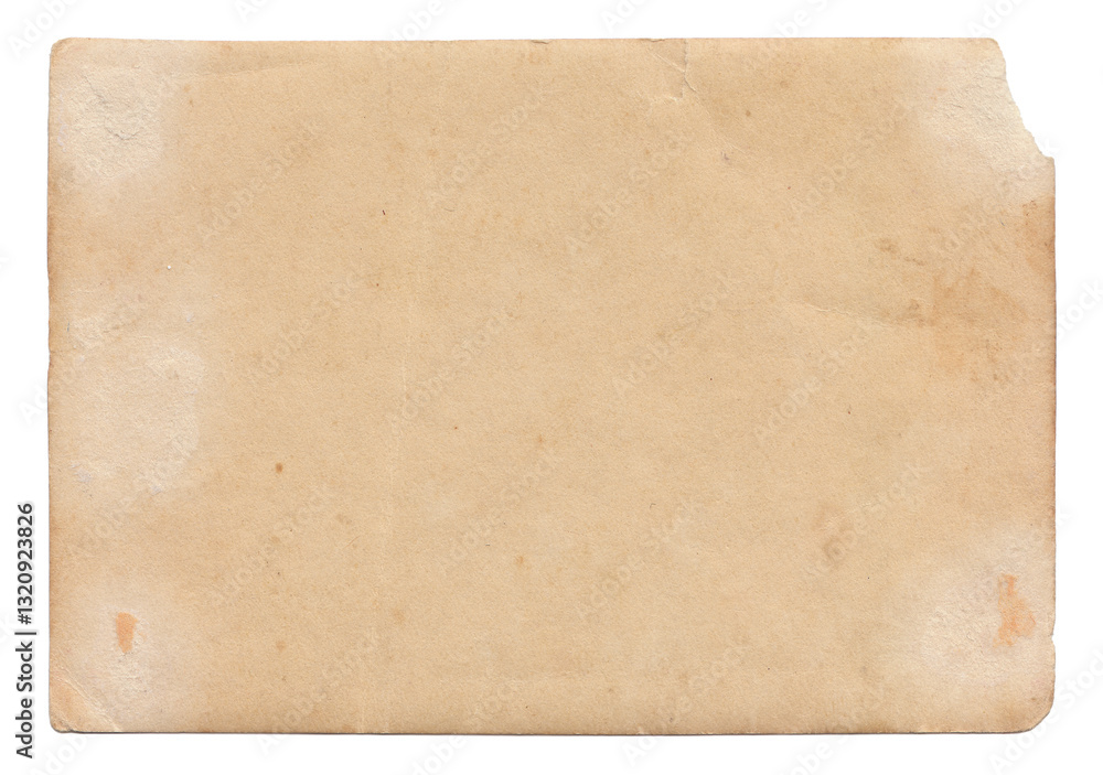 Naklejka premium Vintage background of old ancient torn paper texture with spots. Old paper as background. Interesting texture of old yellowed paper slightly damaged by mold. Unique vintage texture of old paper.