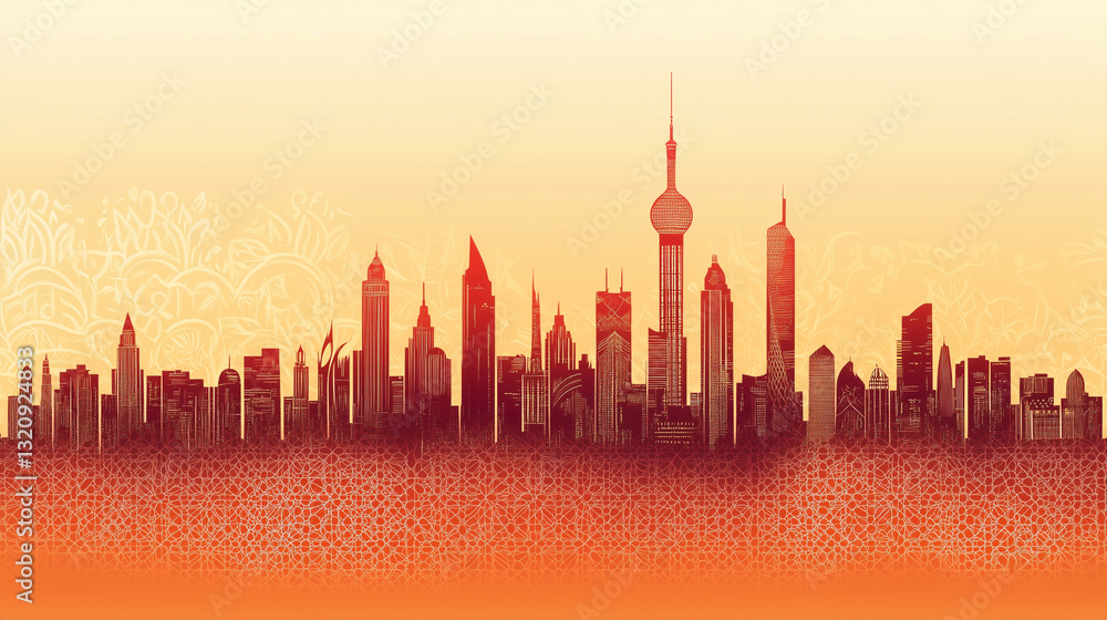 Naklejka premium red city skyline