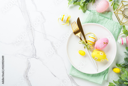 Obraz na płótnie Easter table setting on white background. w salonie