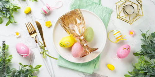 Obraz na płótnie Easter table setting on white background. w salonie