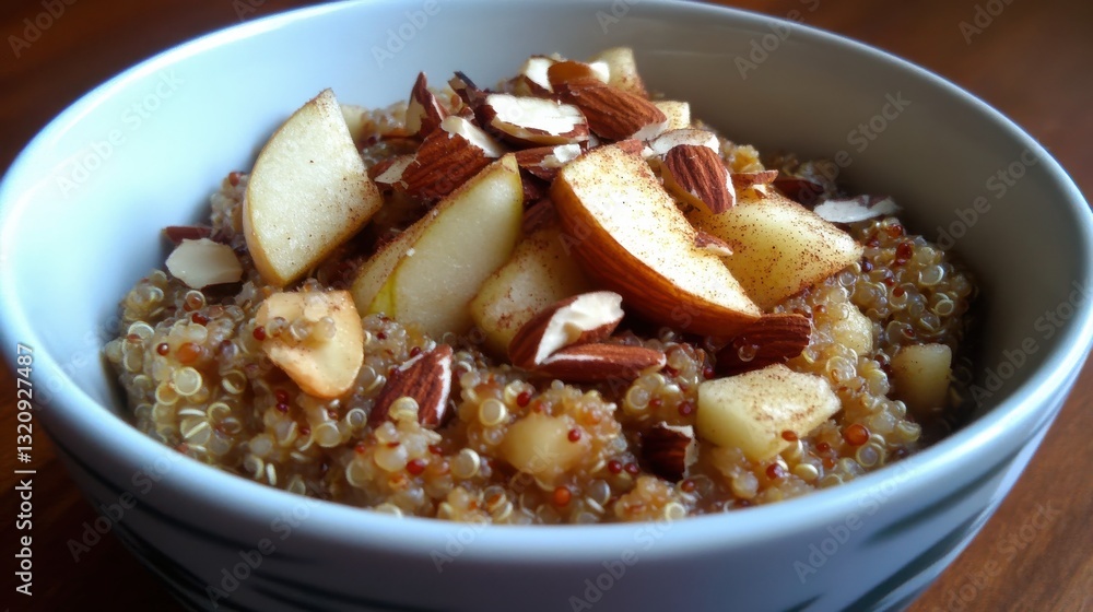 Delicious Quinoa Bowl with Sliced Apples, Almonds, and Cinnamon Toppings for a Healthy Breakfast or Snack Delicious Quinoa Bowl with Sliced Apples, Almonds, and Cinnamon Toppings for a Healthy Breakfast or Snack