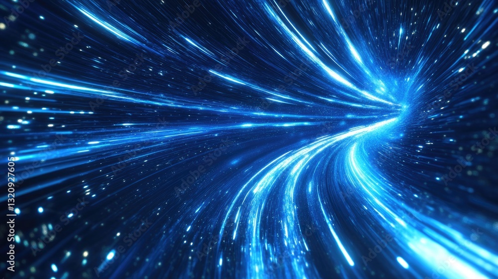 Obraz premium Dynamic Light Path Through Space with Blue Glow and Bright Effects