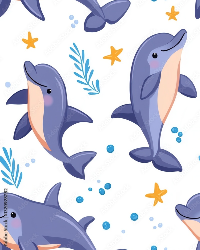 Obraz premium Curious dolphins playfully interacting with colorful starfish in crystal clear ocean waters under bright sunshine