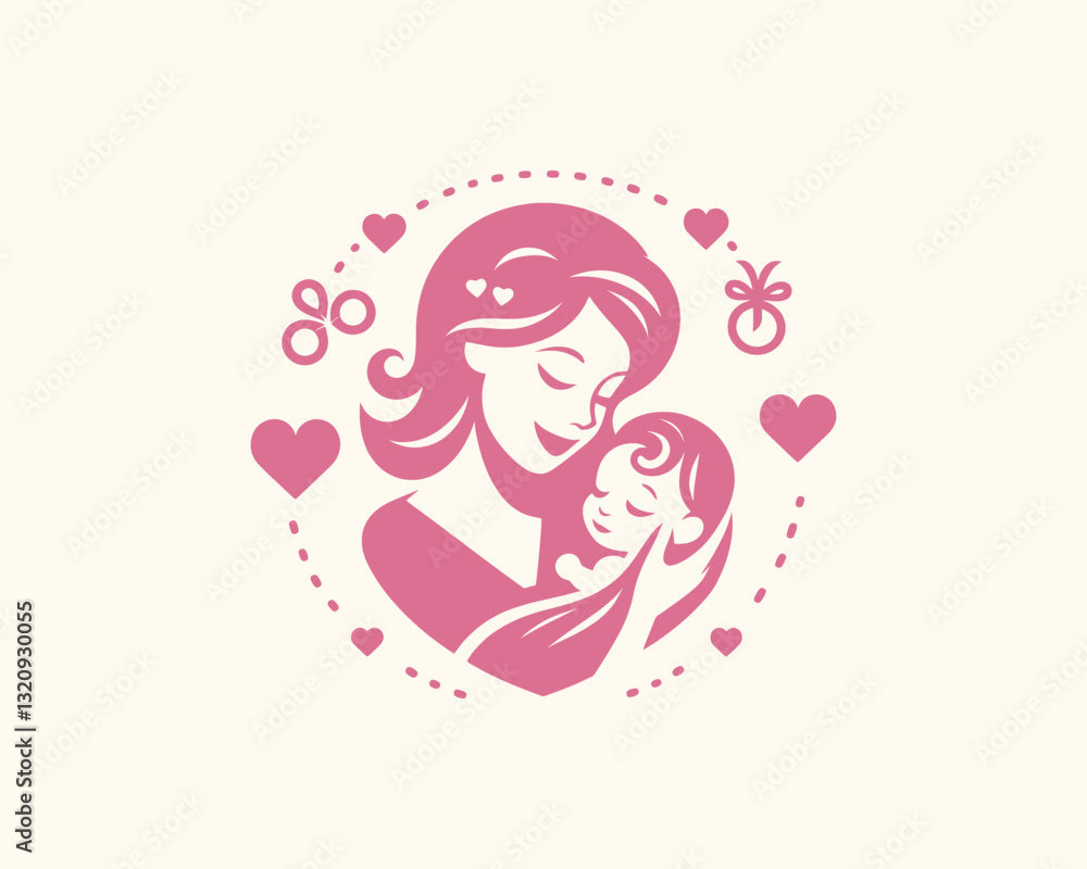 Happy Mother's Day Logo Design Vector Template. Silhouette Mother and Child Logo. Happy Mother's Day Logo Design Vector Template. Silhouette Mother and Child Logo.