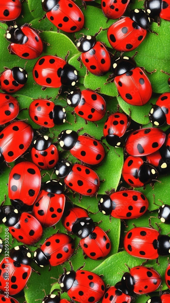Charming red ladybugs crawling on a lush green leaf highlighting nature's delicate beauty in a tranquil garden setting Charming red ladybugs crawling on a lush green leaf highlighting nature's delicate beauty in a tranquil garden setting