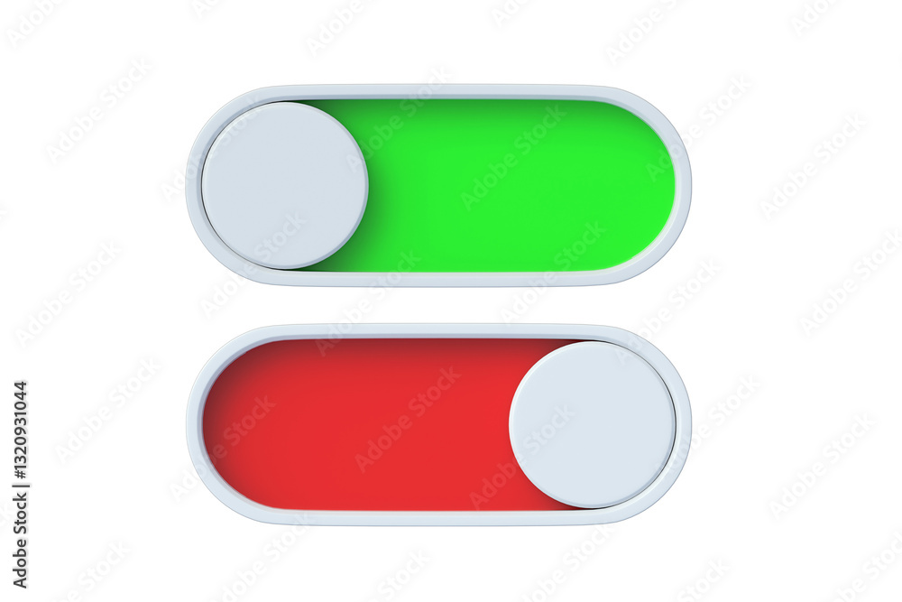 Two modern toggle switches isolated on white background. Top view. 3d render Two modern toggle switches isolated on white background. Top view. 3d render