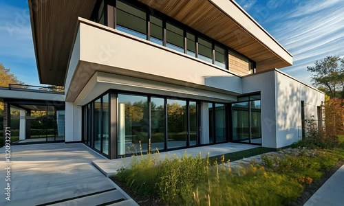 Wallpaper Mural Modern house, garden, autumn, sunny day, real estate Torontodigital.ca