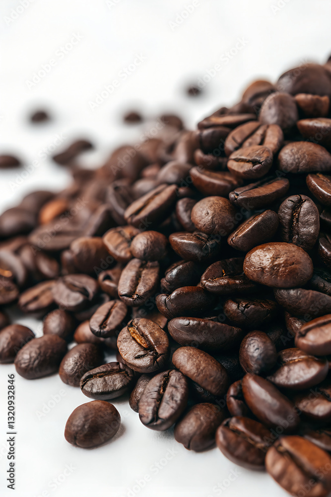 Fototapeta premium Coffee Beans Pile on White – Perfect for Culinary and Food Photography