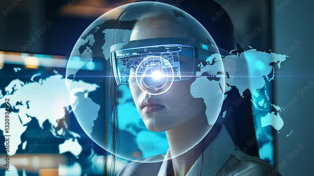 Futuristic Businesswoman Using Augmented Reality Headset for Data Visualization and Analysis Futuristic Businesswoman Using Augmented Reality Headset for Data Visualization and Analysis