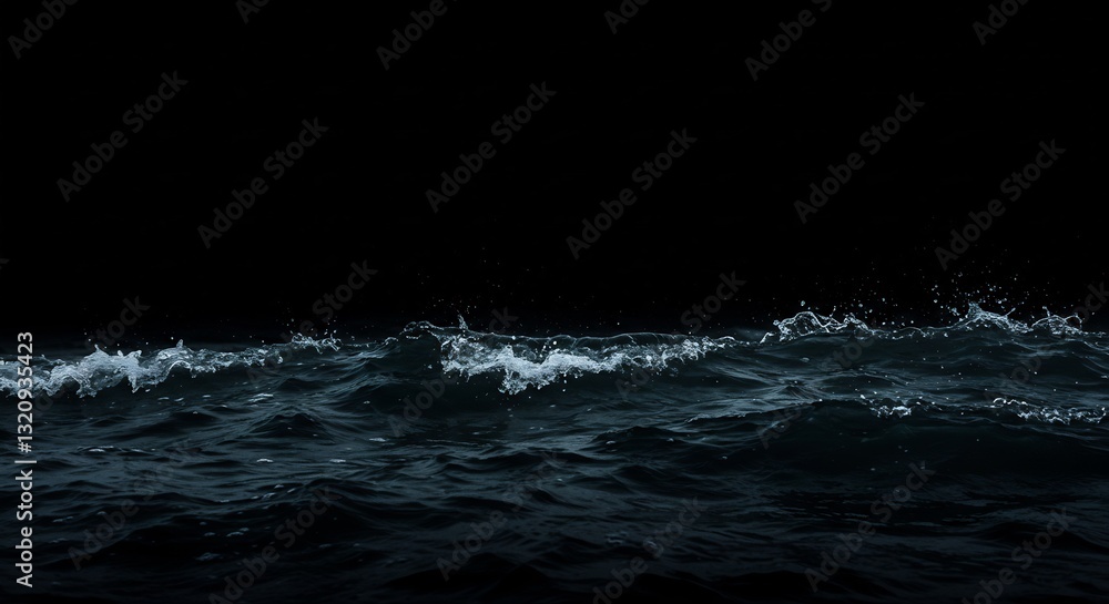 Naklejka premium Dark moody ocean waves gently crash under a starless night sky. AI Generated