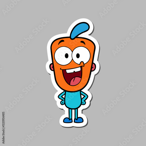 Funny cartoon sticker, Cartoon character Vector, Color vector illustration, Cheerful cartoon, perfect for kids' designs.