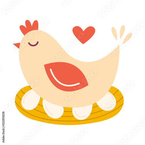 Cute abstract brood hen on nest with eggs vector illustration