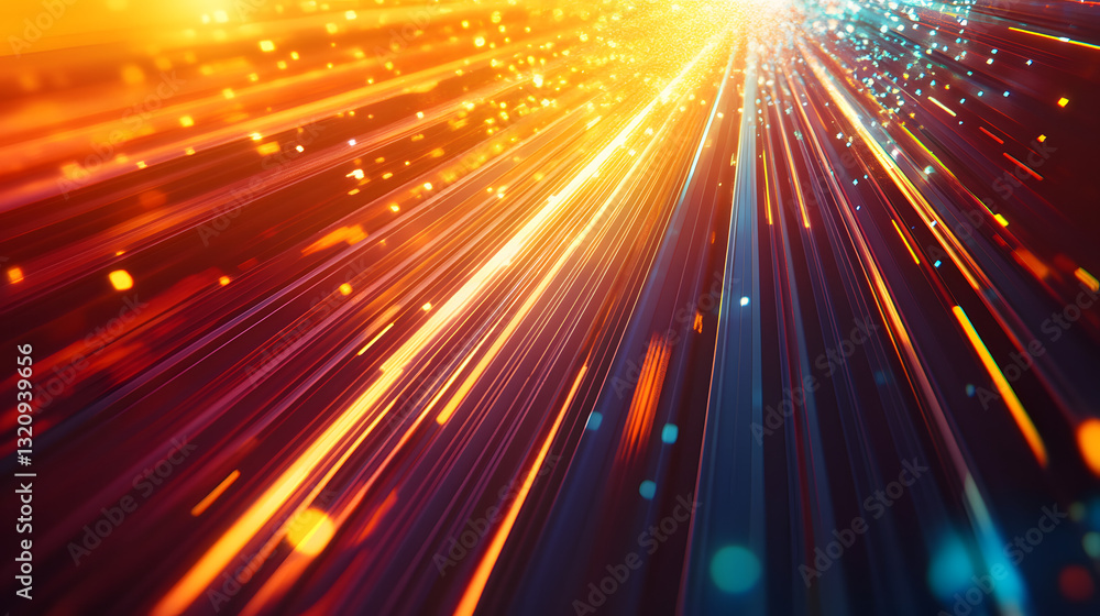 Fototapeta premium Colorful abstract visualization of solar panels with rays of sunlight, representing modern energy and renewable resources.