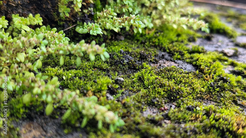 Close-Up of Lush Green Moss in Nature. Wet moss after rain. Close-Up of Lush Green Moss in Nature. Wet moss after rain.