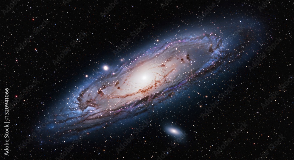 Obraz premium Majestic Spiral Galaxy Swirling Softly in Dark Space. AI Generated