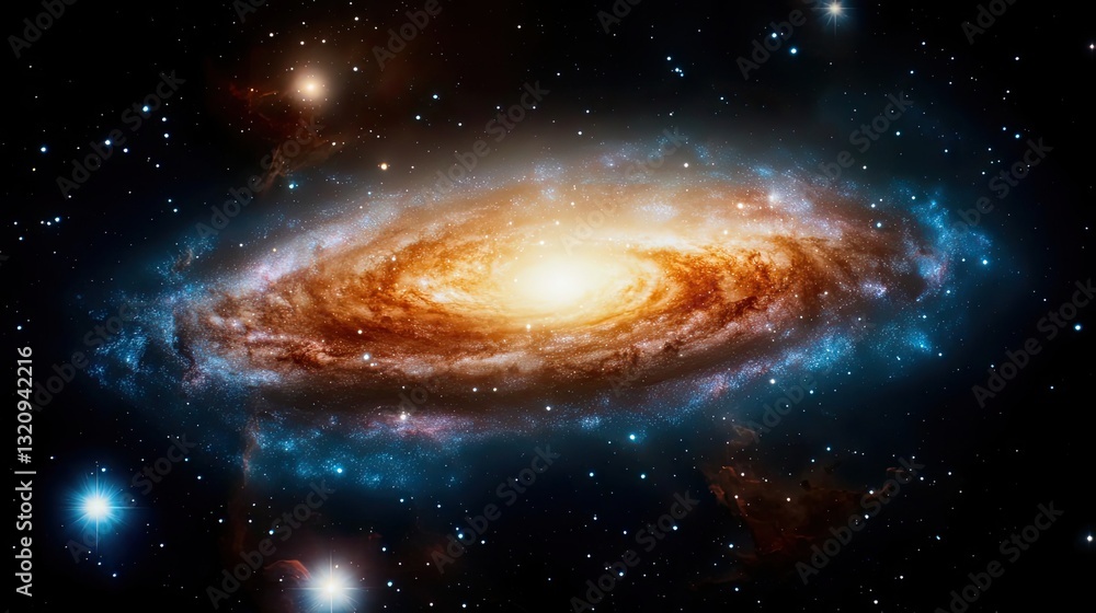 Fototapeta premium Vibrant color art abstract background concept. Stunning view of a swirling galaxy with vibrant colors and distant stars.
