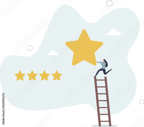 stars rating feedback, customer satisfaction, comment or giving product review, best reputation or ranking, assessment, excellent award concept.flat character life .