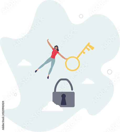 Golden key to unlock, solve business problem, professional to give solutions, success business key or unlock business accessibility concept,flat character life .