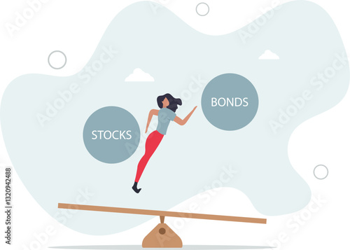 Stocks vs bonds in investment asset allocation, risk assessment portfolio or expected return in long term mutual funds, pension fund concept,flat character life .