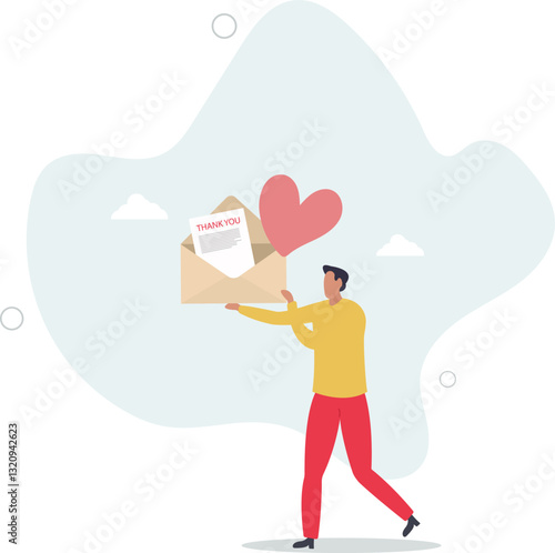 Thank you message, appreciation or greeting to client, customer or employee communication, gratitude letter email, calligraphy concept,flat character life .