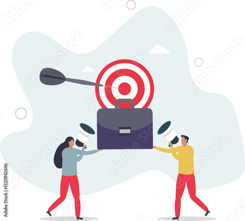 Effective communication for team success and achieve goal, meeting or discussion to speak the same goal, communicate important purpose concept,flat character life .