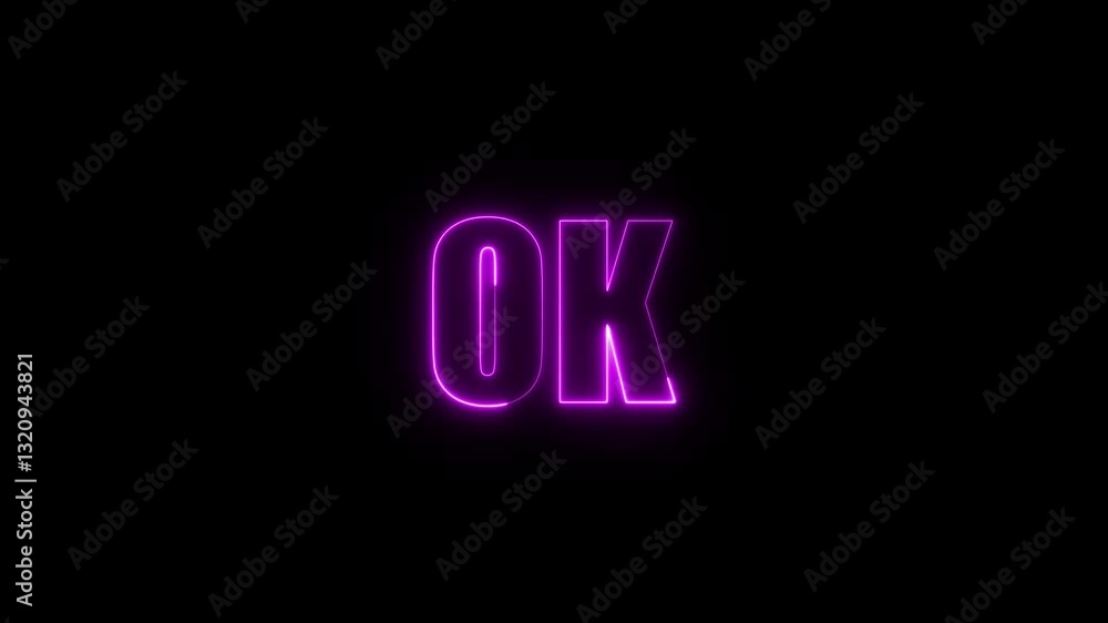OK text with colorful glowing neon lights. OK! text, The animation of the OK word in purple neon is also suitable. Ok Effect Text Animation. OK text with colorful glowing neon lights. OK! text, The animation of the OK word in purple neon is also suitable. Ok Effect Text Animation.