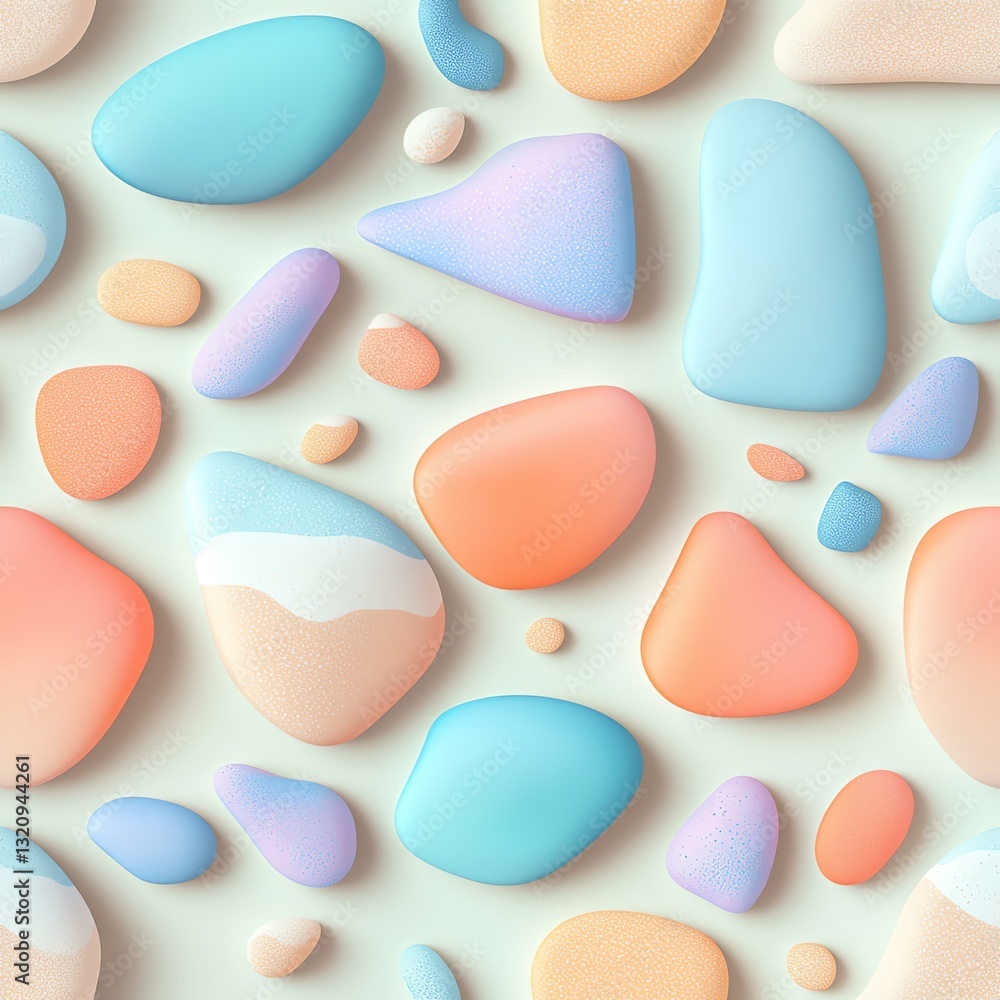 Obraz premium Seamless Minimalist 3D Patterns Colorful smooth stones on a light background.