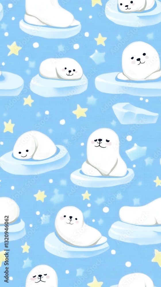 Naklejka premium Captivating pattern of polar bears in a winter wonderland, showcasing their majestic presence on the icy landscape