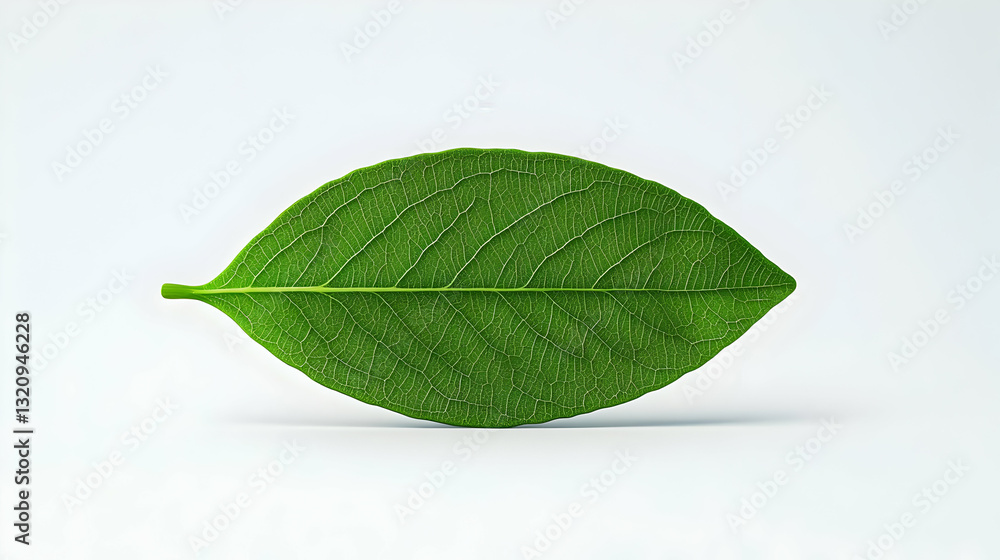 Fototapeta premium Fresh Green Leaf Placed on White Background for Nature Themes