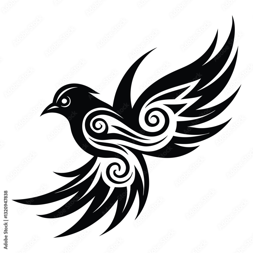 Fototapeta premium modern tribal tattoo hummingbird silhouette vector illustration art, abstract line art of animals Vector