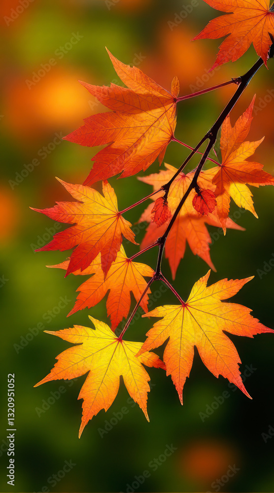 Detailed Image of Red and Orange Maple Leaves, Natural Light, Seasonal Beauty Detailed Image of Red and Orange Maple Leaves, Natural Light, Seasonal Beauty