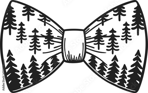 Pine tree pattern bow tie design, black and white forest themed accessory