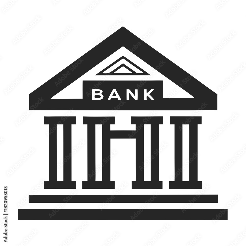 Simple black and white bank building icon. Simple black and white bank building icon.
