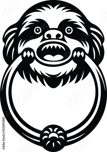 Creative and stylish Animal head door knocker vector illustration, Animal head door knocker silhouette and line art vector design