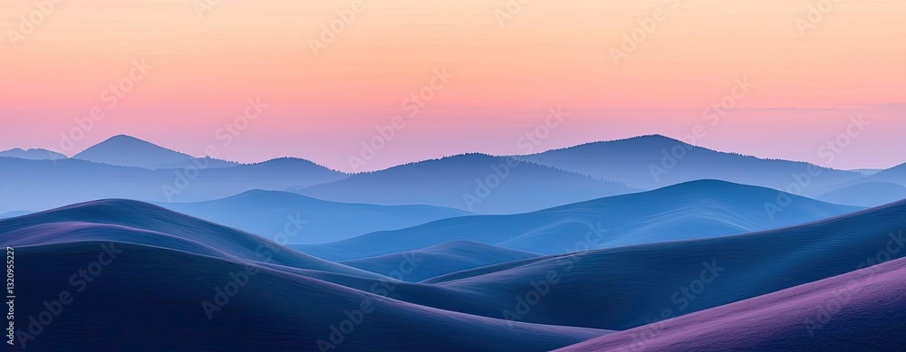 Pastel color illustration abstract background idea. Serene mountain landscape at dusk with soft blue and purple hues dominating the scene. Pastel color illustration abstract background idea. Serene mountain landscape at dusk with soft blue and purple hues dominating the scene.