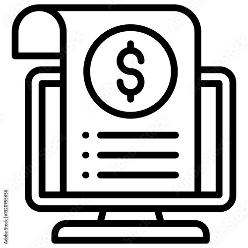 Bill and Invoice Desktop Line Icon in Business Network and Finance