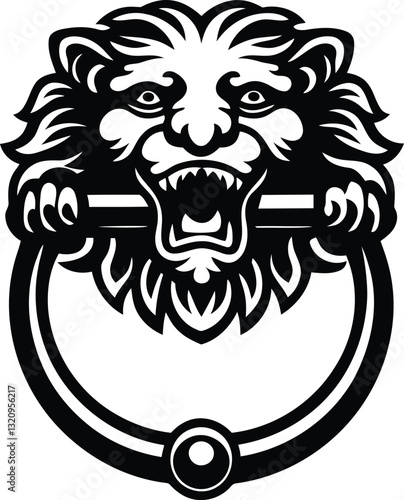 Creative and stylish Animal head door knocker vector illustration, Animal head door knocker silhouette and line art vector design