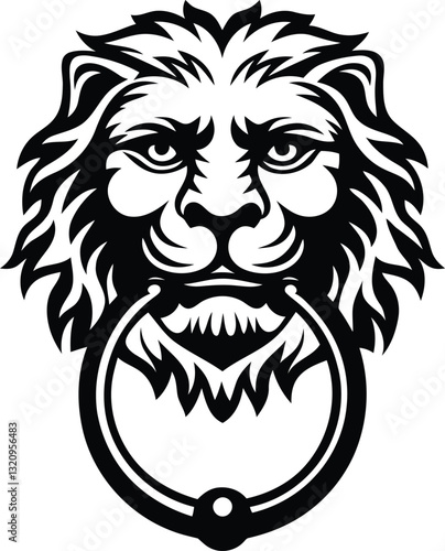 Creative and stylish Animal head door knocker vector illustration, Animal head door knocker silhouette and line art vector design