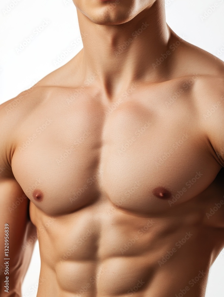 Man in studio performing intense ab press workout for fitness Man in studio performing intense ab press workout for fitness