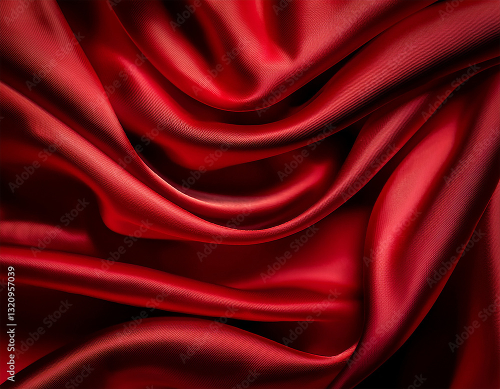 Obraz premium a close up of smooth flowing red satin fabric background fabric with folds curves and ridges light and shadow i dramatic theater background