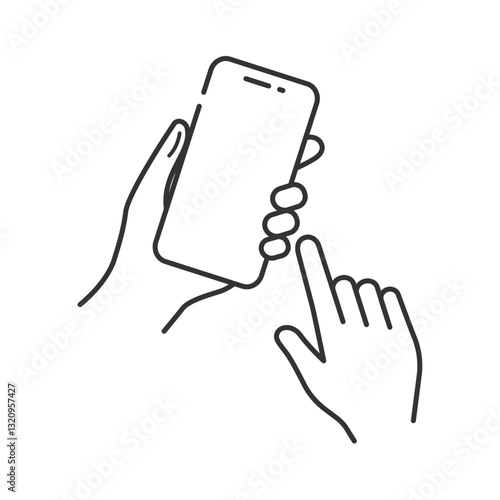 スマホを持つ手の操作アイコン (線画・モノクロ)