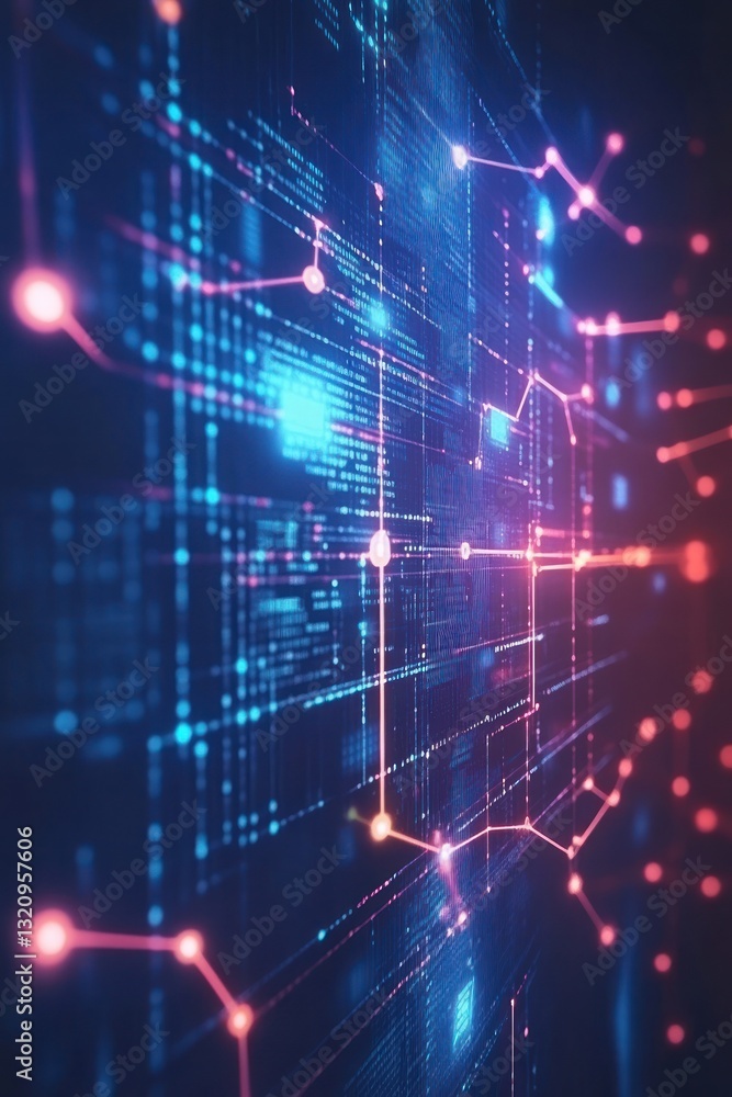 Fototapeta premium Abstract digital network with glowing connections and data flow