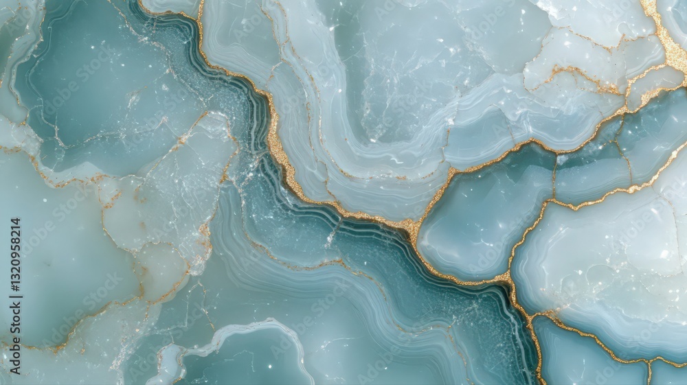 Fototapeta premium Abstract Teal And Gold Marble Texture With Glittering Accents