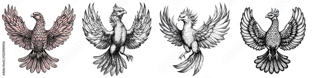 Fototapeta premium Majestic Mythical Phoenix Bird with Detailed Fiery Wings and Feathers Symbolic Emblem of and Divinity