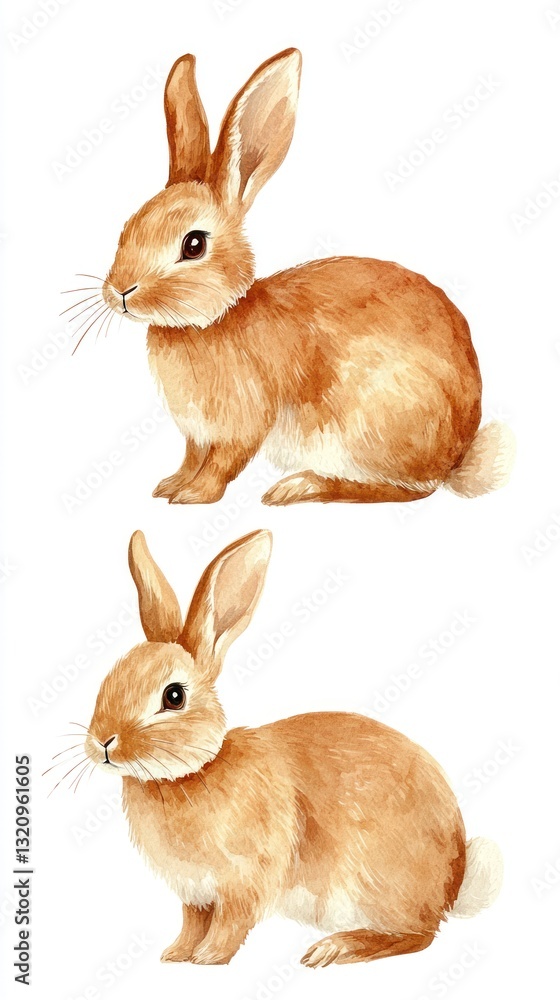 Fototapeta premium Two adorable watercolor rabbits sitting gracefully side by side