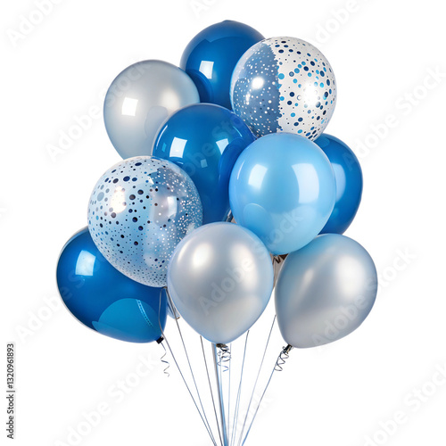 blue and silver balloons bunch festive party decoration isolated on white background png