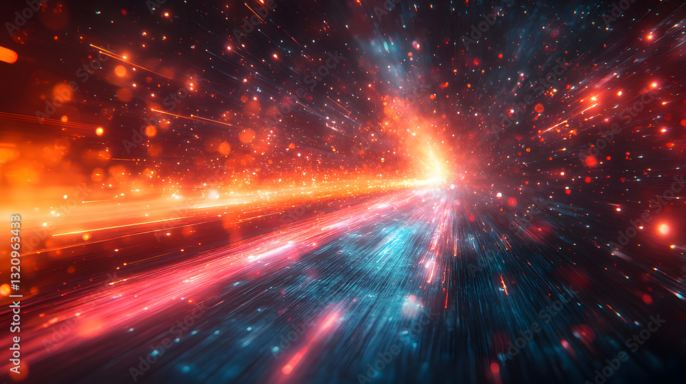 Obraz premium Abstract Flow of Vibrant Red and Blue Light Waves, with a Textured, Dynamic Effect.