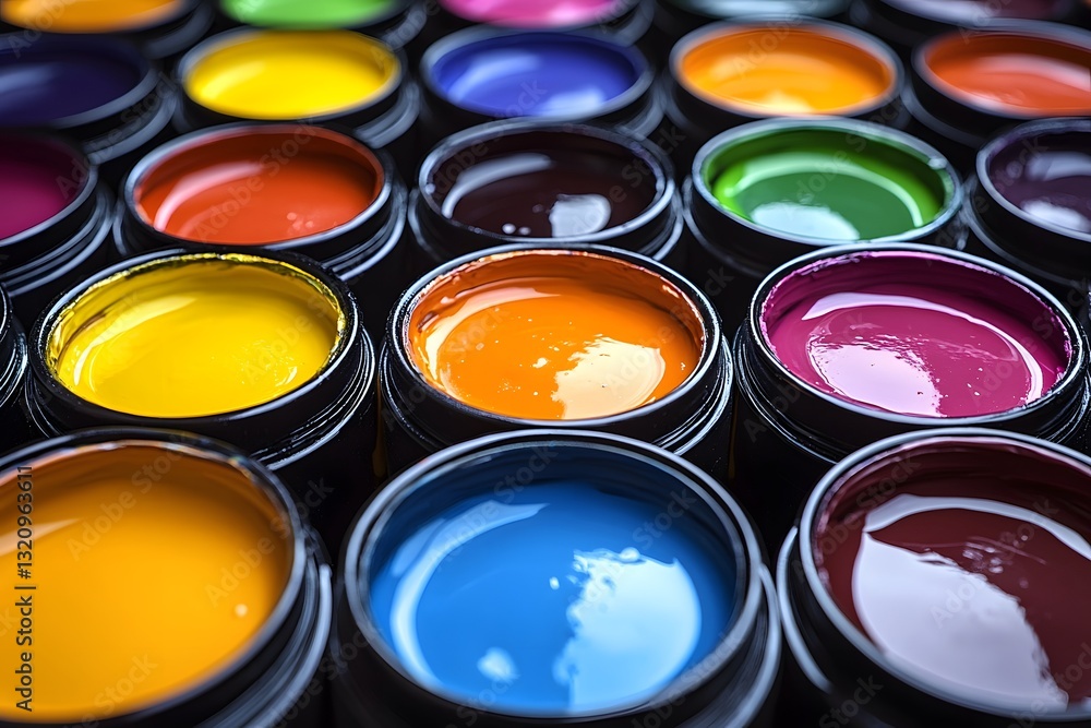 Fototapeta premium Colorful Paint Cans Displaying a Spectrum for Artistic and Design Inspiration